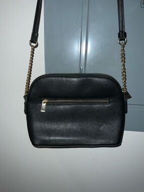 Black Leather Crossbody Bag with Gold Chain Strap